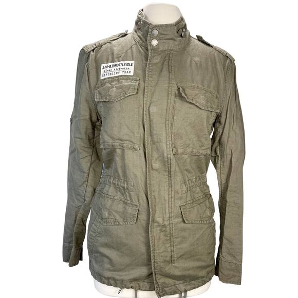 JACK & JILL Olive Green Military/Utility Cargo Long Sleeve Zip Jacket sz Small - Picture 1 of 14